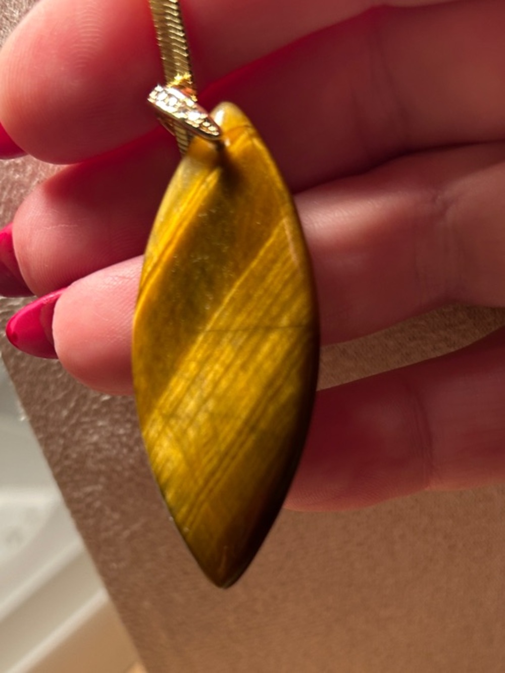 Tigers Eye Pendant With CZ Accents on Large Bale Gorgeous and Authentic NWT - Picture 3 of 6